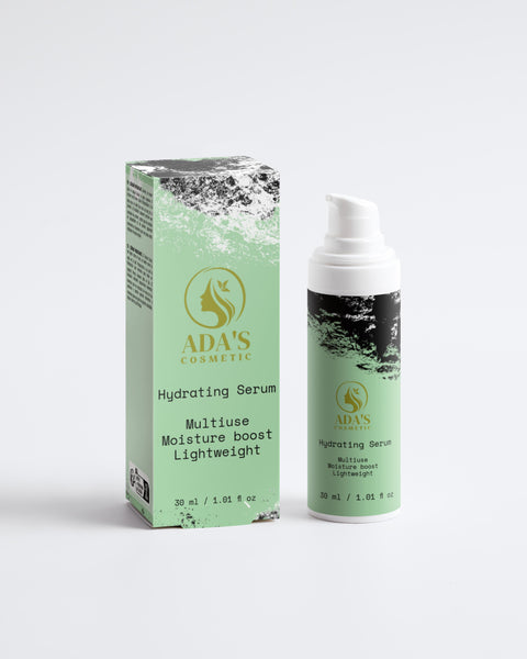 Ada's Hydrating Serum packaging with serum bottle on a light gray background
