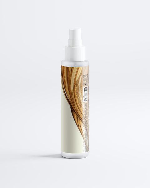 Hair product bottle with a wooden design on a white background