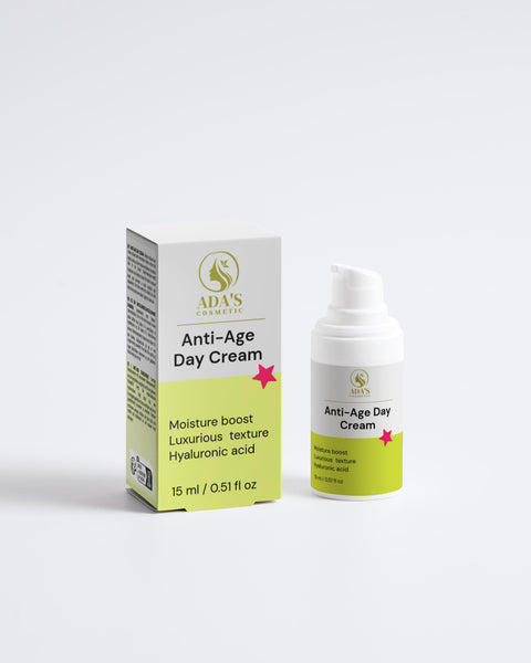 Anti-age day cream with packaging on a white background