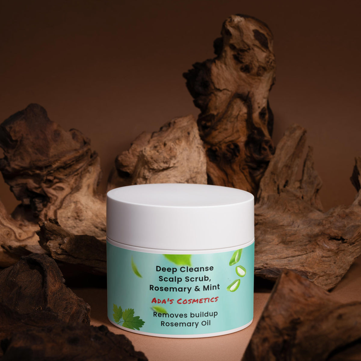 Cosmetic jar with a natural wood background