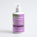 Shampoo bottle with purple label on a white background