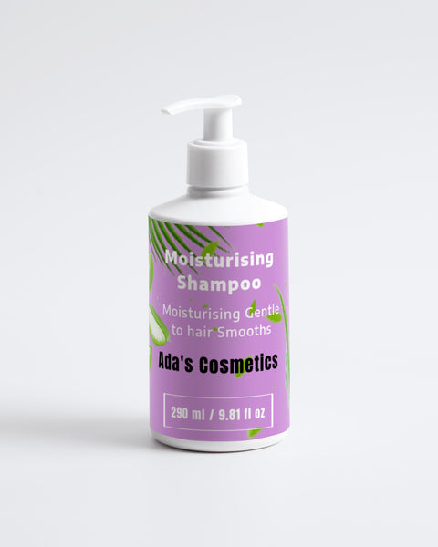 Shampoo bottle with purple label on a white background