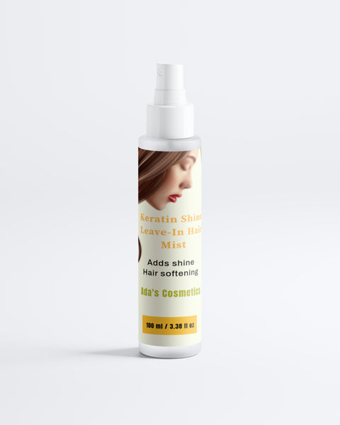 Hair mist bottle with a label on a white background