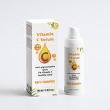 Vitamin C serum packaging with box and bottle on a white background