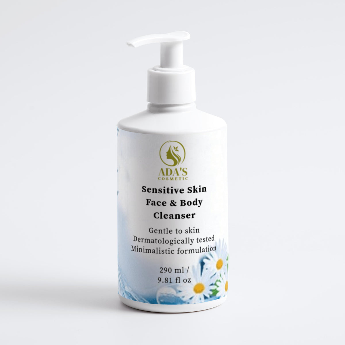 Bottle of Ada's Sensitive Skin Face & Body Cleanser on a white background