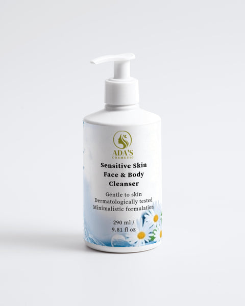 Bottle of Ada's Sensitive Skin Face & Body Cleanser on a white background